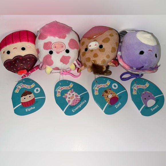 New Evangelica, Swerl, Zuni, & Elpha Clips Valentines 2023 Squishmallows Bundle - Picture 2 of 10